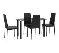 HOMCOM Conjunto de comedor de 5 piezas Conjunto de asientos Mesa de comedor con 4 sillas diseño moderno mesa de vidrio Negro Aosom España