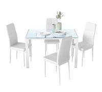 HomCom Conjunto mesa y sillas comedor 5 piezas mesa rectangular vidrio templado sillas PU blancas