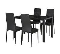 HomCom Conjunto de comedor 5 piezas mesa rectangular vidrio templado 4 sillas tapizadas PU negro