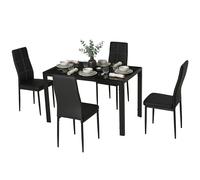 HOMCOM Conjunto de Comedor de Mesa y 4 Sillas 5 Piezas Juego de Muebles de Cocina Mesa Rectangular de Vidrio Templado y Sillas Tapizadas en PU con Patas de Metal Negro Black 120x70x75cm