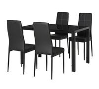 HOMCOM Conjunto de Comedor Mesa Rectangular y 4 Sillas de PU 5 Piezas Negro