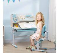 HOMCOM Conjunto de escritorio y silla para niños, altura ajustable y bandeja con inclinación de 0-60 grados ° Mesa de estudio escolar, silla po Azul