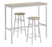 HOMCOM Conjunto de Mesa Alta de Bar con 2 Taburetes Natural y Blanco Natural y Blanco