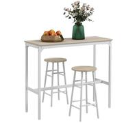 HOMCOM Conjunto de Mesa Alta de Bar con 2 Taburetes Natural y Blanco Natural y Blanco