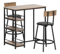 HOMCOM Conjunto de Mesa de 3 Piezas con Mesa Alta y 2 Sillas Pequeño Juego de Cocina con Estantes Laterales MDF Metal Negro Aosom España