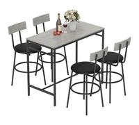 HOMCOM - Conjunto de mesa de bar con taburetes, mesa alta bar y 4 taburetes, reposapiés, estructura de acero, estilo industrial, mesa de comedor de pie con sillas para comedor, cocina, gris