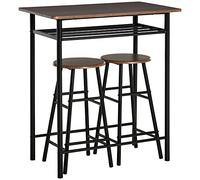 HOMCOM Conjunto de Mesa de Bar con taburetes, Mesa de Comedor de pie con 2 sillas, estantes y Patas de Metal, Estilo Industrial y 2 taburetes
