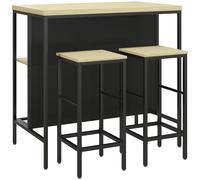 HOMCOM Conjunto de Mesa de bar y 2 taburetes estilo industrial con estante de almacenamiento reposapiés metal Negro y aspecto madera Aosom España
