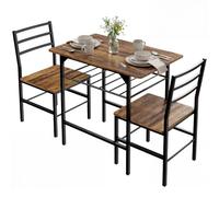 HOMCOM - Conjunto de Mesa de Comedor con 2 sillas, Mesa de Cocina para 2 Personas, Estante de Almacenamiento, Marco metálico, Estilo Industrial, Ideal para Espacio reducido, marrón rústico