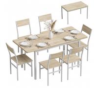 HOMCOM Conjunto de Mesa y 6 Sillas de Comedor de 7 Piezas, Mesa de Cocina Extensible 120-160 cm con 6 Sillas, Ahorro de Espacio, para 4-6 Personas, Marco Metálico, Efecto Roble Brown 160x71.1x76 cm.