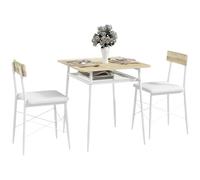 HOMCOM Conjunto de Mesa y Sillas de Comedor de 3 Piezas Mesa de Cocina con 2 Sillas sin Brazos Mesa Rectangular con Estante Abierto Estructura de Acero Blanco y Roble
