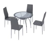 HOMCOM Conjunto de Mesa y Sillas de Comedor Juego de Mesa de Cocina con 4 Sillas con Tablero Vidrio Templado y Patas de Acero Carga 120 kg Gris