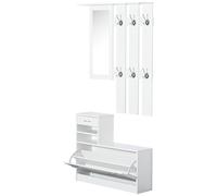 HOMCOM Conjunto de Muebles de Entrada Recibidor Pasillo Set de 3 Piezas Perchero Espejo Zapatero con Cajón 90x22x116cm Madera Blanco Aosom España