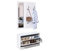 HomCom Conjunto muebles entrada 3 piezas: zapatero, espejo y perchero 4 ganchos 80x27x46,5 cm Blanco