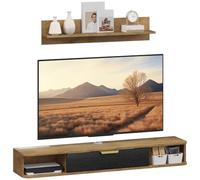 HOMCOM Conjunto de Muebles de Salón con Puerta 120x24x16 cm Roble | Muebles de TV, Estante de Pared, Estantes Abiertos, Orificios para Cables, para Televisión de Pared