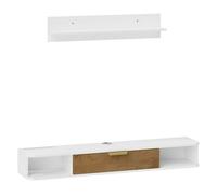 HOMCOM Conjunto de Muebles de Salón con Puerta 120x24x16 cm Blanco | Muebles de TV, Estante de Pared, Estantes Abiertos, Orificios para Cables, para Televisión de Pared