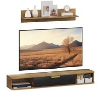 HOMCOM Conjunto de Muebles de Salón con Puerta 120x24x16 cm Roble | Muebles de TV, Estante de Pared, Estantes Abiertos, Orificios para Cables, para Televisión de Pared