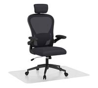 Homcom conjunto de oficina incluye 1 silla de oficina de malla con altura ajustable reposacabezas y soporte lumbar ajustables negro y 1 alfombra protectora 90x120 cm