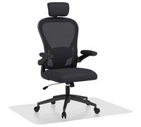 HOMCOM Conjunto de Oficina Incluye 1 Silla de Oficina de Malla Negro y 1 Alfombra Protectora 90x120 cm Aosom España