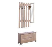 HOMCOM Conjunto de Recibidor de Entrada con Espejo Perchero y Zapatero Muebles de Entrada con 3 Ganchos Estante y 2 Cajones para Pasillo Roble