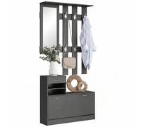 HOMCOM Conjunto de Recibidor de Entrada con Espejo Perchero y Zapatero Muebles de Recibidor de 2 Piezas con 6 Ganchos Negro
