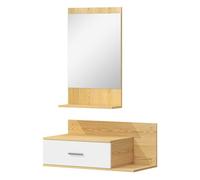 Homcom conjunto de recibidor de entrada de pared con espejo, cajón y 2 estantes abiertos, muebles recibidor para pasillo, madera natural 33.5 cm