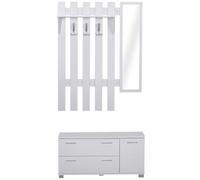 HOMCOM Conjunto de Recibidor de Entrada con Espejo Perchero y Zapatero Muebles de Entrada con 3 Ganchos Estante y 2 Cajones para Pasillo Blanco