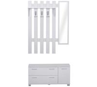 HOMCOM Conjunto de Recibidor de Entrada Espejo Perchero Zapatero Blanco | Muebles de Entrada, 3 Ganchos, Estante, 2 Cajones, para Pasillo