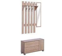 HOMCOM Conjunto de Recibidor de Entrada con Espejo Perchero y Zapatero Muebles de Entrada con 3 Ganchos Estante y 2 Cajones para Pasillo Roble
