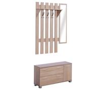 HOMCOM Conjunto de Recibidor de Entrada Espejo Perchero Zapatero Roble | Muebles de Entrada, 3 Ganchos, Estante, 2 Cajones, para Pasillo