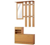 HOMCOM Conjunto de Recibidor de Entrada Espejo Zapatero Perchero Marrón | Muebles de Recibidor 2 Piezas, 6 Ganchos, Estante, Cajón, para Pasillo