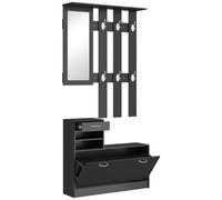 HOMCOM Conjunto de Recibidor de Entrada con Espejo Perchero y Zapatero Muebles de Recibidor de 2 Piezas con 6 Ganchos Negro