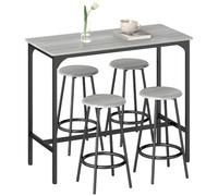 Homcom conjunto mesa alta de cocina con 4 taburetes, mesa de bar alta, ahorro de espacio, para pisos pequeños, comedor, balcón o isla cocina 110x50x89,5 cm, gris y negro