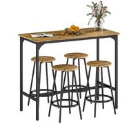 HOMCOM Conjunto Mesa Alta de Cocina con 4 Taburetes, Mesa de Bar Alta, Ahorro de Espacio, para Pisos Pequeños, Comedor, Balcón o Isla Cocina 110x50x89,5 cm, Marrón Rústico y Negro
