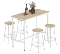 HOMCOM Set de Mesa y Sillas de Bar 5 Piezas con Marco de Metal Natural y Blanco Natural and White