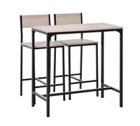 HOMCOM Set de Mesa de Bar y 2 Taburetes Estilo Industrial Marco de Metal para Cocina Salón Natural y Negro Natural and Black