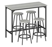 Homcom conjunto mesa alta de cocina con 4 taburetes, mesa de bar alta, ahorro de espacio, para pisos pequeños, comedor, balcón o isla cocina 110x50x89,5 cm, gris y negro 110 cm
