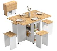 HOMCOM Conjunto Mesa de Comedor Plegable y 4 Taburetes Ocultos Roble Roble