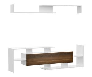 HOMCOM Conjunto Muebles de TV para Salón con Mesa para TV 153,6x25x42 cm y Estante de Pared 150x14,5x16,3 cm Blanco y Marrón Aosom España