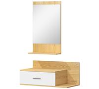 HOMCOM Conjunto Recibidor de Entrada de Pared con Espejo y Almacenaje Espejo con Cajón y 2 Estantes Abiertos Madera Natural Aosom España