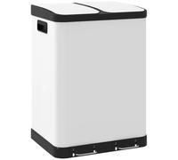 HOMCOM Contenedor de Basura para Cocina, 2 x 30L, Acero Inoxidable, con Pedal, 2 Compartimentos, Tapa de Cierre Suave, Cubos Interiores Extraíbles, para Reciclaje y Residuos, Blanco