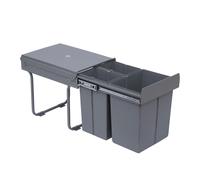 HOMCOM Contenedor deslizante empotrable para cocina 40L con 3 contenedores extraíbles para separación de residuos 2 x 10L y 1 x 20L - Gris