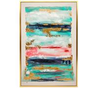 Homcom cuadro en lienzo abstracto a mano, 120x80 cm, cuadro para decoración de salón moderno con marco de madera maciza, decoración de pared para dormitorio, salón, cocina, multicolor 3.5 cm