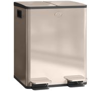 HOMCOM Cubeta de cocina 2 compartimentos de 2 x 20L, acero inoxidable, tapa con cierre suave, 45,8x36x51,6cm, oro