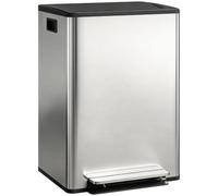 HOMCOM Cubo basura pedal doble compartimento 2x30L cocina Plateado | Contenedor de clasificación selectiva, acero inoxidable, cubos interiores, tapa de cierre suave y apertura mantenida, asas