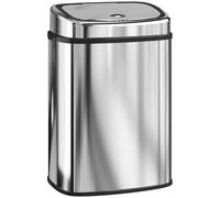 HOMCOM Cubo con Sensor Infrarrojos de 50L en Acero Inox con 2 Modos de Apertura, Plateado
