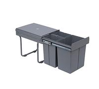 HomCom Papelera de cocina extraíble 3 contenedores 1x20L+2x10L Gris 48x34,2x41,8 cm