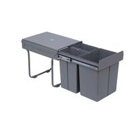 HomCom Papelera de cocina extraíble 3 contenedores 1x20L+2x10L Gris 48x34,2x41,8 cm