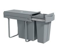 HOMCOM Cubo de Basura bajo Fregadero Extraíble 20L+10L Asa Gris | Cubo de Basura Cocina, 2 Contenedores de Reciclaje, Deslizamiento Suave, Tapa con Patrón de Diamante