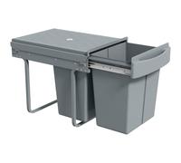 HOMCOM Cubo de Basura bajo Fregadero Extraíble 20L+20L Asa Gris | Cubo de Basura Cocina, 2 Contenedores de Reciclaje, Deslizamiento Suave, Tapa con Patrón de Diamante